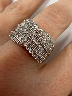 14k White Gold Ring Diamond Stone Wide Size 10 Signed MDJ